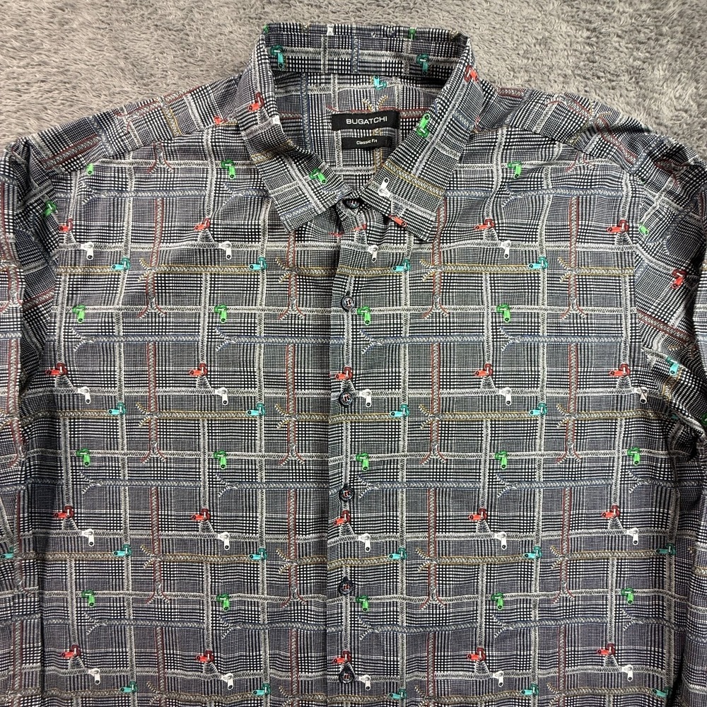Bugatchi Mens XL Button Up Shirt Classic Fit Plaid Print Long Sleeve Cotton - Picture 1 of 7